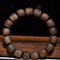 Yingge Lvqi Nan Submerged Old Material Nha Zhuang Agarwood Bracelet with Shape Barrel Beads Wooden Buddha Beads Bracelet