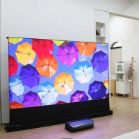 120 inch PET Crystal UST Electric Tension Floor Screen ambient light rejecting Ultra short throw for 4k Laser projection screen