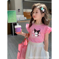 Girls' Small Flying Sleeve Cartoon Kurumi T-shirt, Summer Cotton Short-Sleeved Fashionable Children'