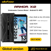 Ulefone Armor X12 Rugged Phone,Android 13 Smartphone，6GB（3GB+3GB）RAM， 32GB ROM，4860mAh，13MP 5.45"4G NFC Phone,Global Version