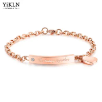 YiKLN Romantic Stainless Steel Love Tag Bracelets Bangles For Women Real Gold Plated Chain &amp; Link Bracelets Jewelry YB18198