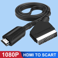 HDMI to SCART Video Audio Converter Adapter 1080P For HDTV DVD Sky Box STB Plug and Play with Power Cable
