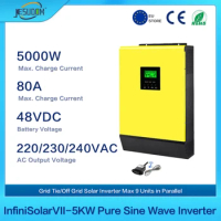 Solar Hybrid Inverter 5000W 48V 230V High PV Input 450Vdc Built-in 80A MPPT Solar Charge Controller with Max 9 Units in Parallel