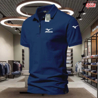 T-shirt Lelaki Berkolar POLO / Baju POLO Lelaki Mizuno dengan Logo Teks Kiri Plus Lengan Putih Serag
