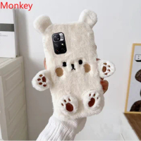 Cute Brown Bear Fur Phone Case For Xiaomi Redmi A3 13C Note 13 Pro Plus 12 pro 12S Mi Poco M6 X6 13T 14 Autumn Winter Case Cover