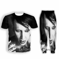 Marilyn Manson 3D Print Casual T-shirt + Pants Jogging Pants Trousers Suit Clothes Women/ Men's Sets