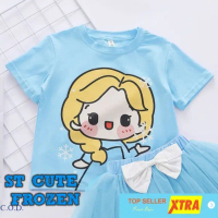 Baju ST CUTE FROZEN SL Setelan anak perempuan spandex biru Kekinian Tiktok shop Fashion Muslim Ramad