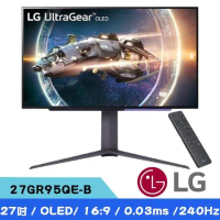LG樂金 27GR95QE-B 27型 QHD OLED 240Hz 平面電競螢幕