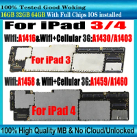 100% Original Unlocked For iPad 3 A1416 1403 1430 Motherboard For iPad 4 A 1458 A1459 A1460 Mainboard With IOS Free iCloud Plate