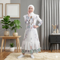 Arabel Nazella Sultan Babydoll Premium Mix Chantily Gaun Anak Perempuan Muslimah Usia 3-10 Tahun Fre