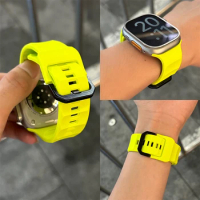 Korean Fluorescent Green Sport Wavy Silicone Strap For Apple Watch Band 44 40 45 41 49 MM Bracelet For iWatch 9 8 SE 7 6 Bumper