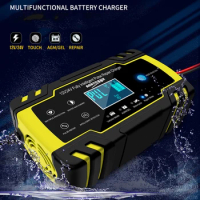 12/24V 8A Car Battery Charger Touch Screen Pulse Repair LCD Battery Charger For Car Motorcycle Lead Acid Battery Agm Gel Wet