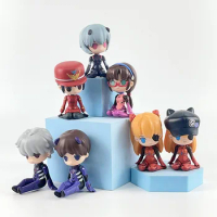7pcs/set 7.5CM New Anime NEON GENESIS EVANGELION EVA Ayanami Rei Asuka Kawaii kneeling position Figure PVC Model Toys Doll Gifts