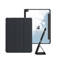 XUNDD軍事筆槽版 2020/2019 iPad 10.2吋 共用 鏡頭全包休眠喚醒 磁吸支架平板皮套(極簡黑)