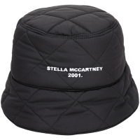 Stella-McCartney 刺繡標誌菱格绗縫尼龍漁夫帽(黑色)