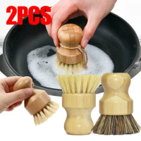 1/2pcs Bamboo Dish Scrub Brush Soap Dish Kitchen Wooden Dish Scrubber Cleaning Brush for Washing Dish Cast Iron Pan Pot