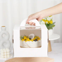 4inch/6inch/8inch White Paper Cake Box With Handle White Bakery Cookie Cake Pies Boxes with Windows Package Decorative Box 50pcs