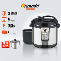 Primada 6 liter dual pot pressure cooker pc6010 (1 non stick pot percuma 1 pot keluli tahan karat)