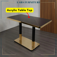 LarsFurniture Cafe Table Premium Luxury Set Cafe Acrylic Gold Restaurant DiningTable Meja Makan Kafe