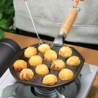 14 Cavities Cast Iron Takoyaki Frying Pan for Gas Cooker Octopus Small Balls Home Cooking Pot Maker Kitchen Cookware Utensils