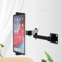 Adjustable Wall Mount Tablet Stand Long Arm Stretchable Cell Phone Wall Holder Metal Wall Ipad Stand for Iphone Ipad 4-13 Inches