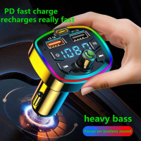 Bluetooth 5.0 Car Wireless FM Transmitter Adapter 2USB RGB Charger PD Hands-Free D7R2