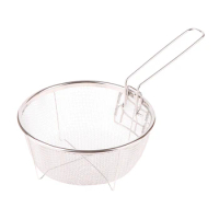 French Chip Frying Strainer Basket Stainless Steel Deep Fry Basket Household Kitchen Round Fryer Wire Mesh With Handle Colander