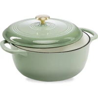 Round Dutch Oven, Family Style Heavy-Duty Pre-Seasoned Cookware for Home, Kitchen, Dining Room, Oven Safe w/Lid, Dual Handles