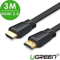 【綠聯】3M HDMI 2.0傳輸線 FLAT版 黑色(4K/3D/鍍金工藝)