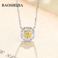 BAOSHIJIA Solid 18K White + Yellow Gold Natural Yellow Diamonds Necklace Pendant Fine Jewelry Prong Setting
