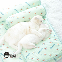 一織貓 貓咪狗狗寵物冰絲涼墊帶枕頭 降溫涼席涼墊貓窩狗窩毯子