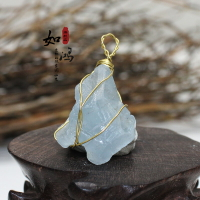天然水晶原石吊墜天青石礦石頭淺藍色男女款飾品禮物手編