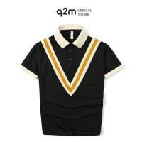 Áo Phông Polo thương hiệu q2m , Màu Đen Hoạ Tiết V mã q2m.061
