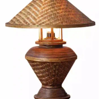 Southeast Asian Thai Design Bamboo Weaving Table Lamp LED E27 Bedroom Bedside Vintage Desk Lights Hotel Club Kitchen Restaurant