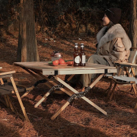 戶外折疊桌便攜式露營蛋卷桌野餐野外自駕游實木桌椅小茶桌子