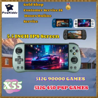 POWKIDDY X55 5.5 INCH Handheld Portable Video Game Consoles EE Linux System TV HDMI Retro Player 512G 92000 Games PSP PS1Gift