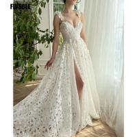 Fivsole Sweetheart Lace Evening Dresses 3D Flowers Formal Dress A-line Leg Slit Long Evening Gowns Vestidos De Noche Prom Gowns