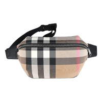 【BURBERRY 巴寶莉】BURBERRY Sonny內裡燙銀字LOGO帆布格紋設計拉鍊胸掛/腰包(卡其米x多色)