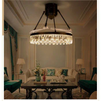 Post-modern crystal fan light, invisible living room ceiling fan light, villa light luxury fan, chandelier, ceiling fan light