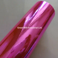 3 Layers High Quality Stretchable Chrome Mirror Pink Vinyl Wrap Car Film Sticker Chrome Pink Wrap Foil Air Release 1.52x20m/Roll