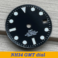 Seiko NH34 GMT Watch Dial 29mm Modified Parts Dial Strong Blue Luminous For NH34A Automatic Movement Parts Replacement