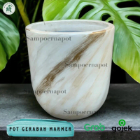 POT BUNGA GERABAH MARMER TANAH LIAT TINGGI D30 T30 PUTIH GLOSSY - GERABAH TINGGI MARMER D30