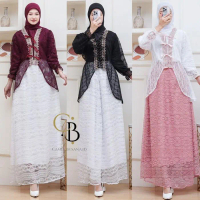 Wiza Dress Set Iner Outer Dan Rok Brukat Rok Tutu  Camelbusana Gamis Muslim Wanita lebaran Pesta Kon