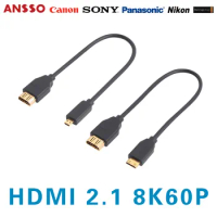 Ansso Mini Micro HDMI 2.1 Male To To HDMI Female Cord 8K60Hz 4K120P Broadcast Grade 8K HD Camera HDMI HD Cable 8K 60P 48G