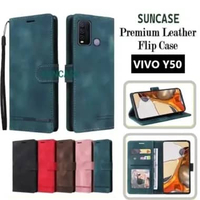 SUNCASE Vivo Y50 cover hp model dompet multi fungsi flip case wallet leather SUNCASE BLACK