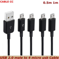 New 0.5m Portable USB 2.0 Type A Male To 4 Micro USB Male Splitter Y Charging Cable For Huawei Samsung Xiaomi Mobile Laptop Bank