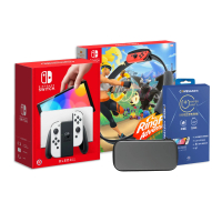 Nintendo 任天堂 Switch OLED白色主機+健身環+抗藍光貼+主機包(超值組)