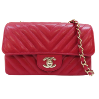 【二手名牌BRAND OFF】CHANEL 香奈兒 紅色 牛皮 荔枝紋 山形紋 Coco 20 肩背包 金扣 鍊帶