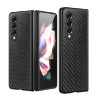 Vintage Carbon Fiber Case for Samsung Z Fold3 Case with Front Tempered Glass Shockproof Cover for Galaxy Z Fold 3 Case