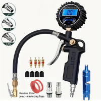 Durable digital tire pressure gauge with air pump - 250 PSI air nozzle and compressor connector, dis